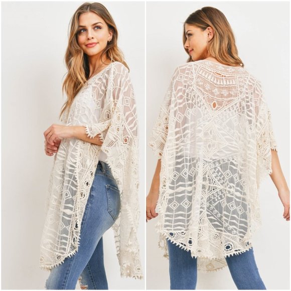 Trend Setter Diva Boutique Sweaters - #62 Ivory Embroidered Poncho